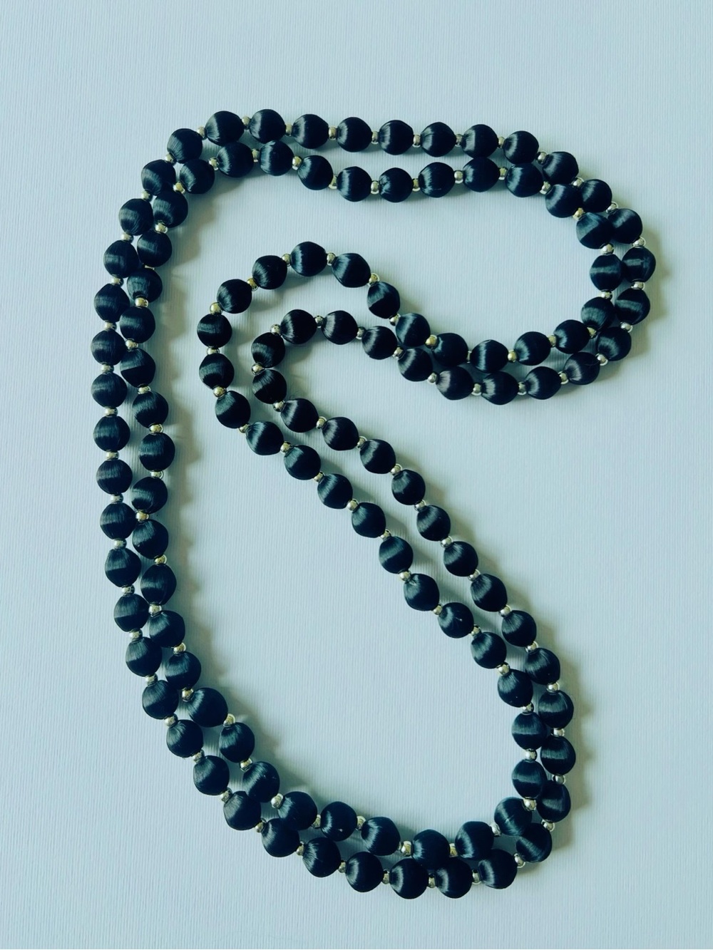 Vintage Black & Silver Silk Bead Layering Necklaces